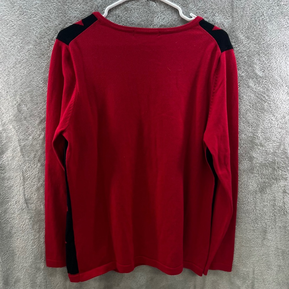Mercer Street Studio XL Red Black Geometric Square Neck Cotton Sweater Mod Retro - Picture 3 of 7